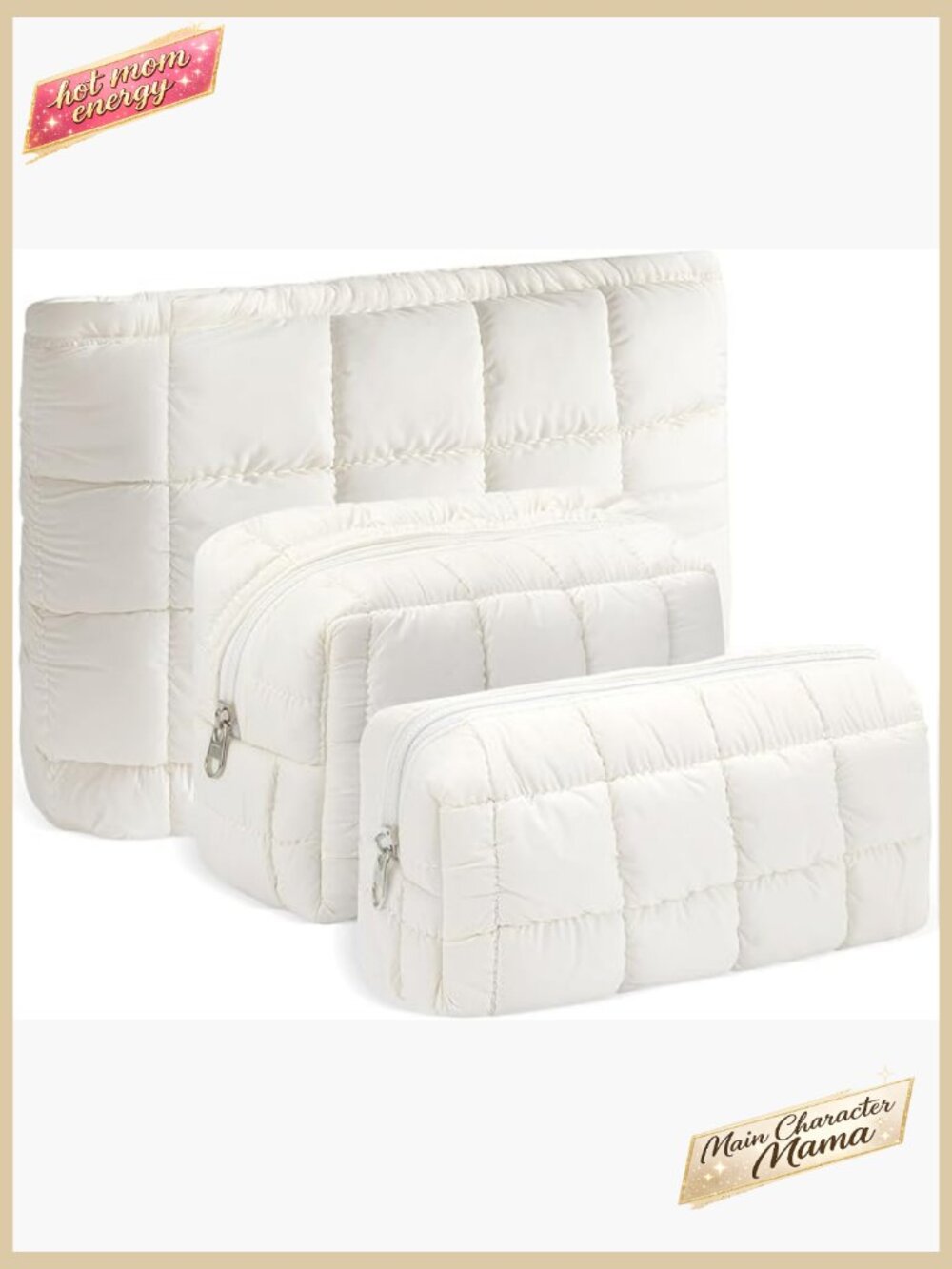 Quilted Puffy Cosmetic Bag Set Travel Toiletry Organizer Cute Checkered
